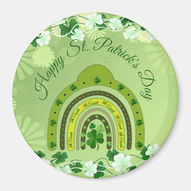Happy Saint Patrick's Day Lucky Shamrocks Rainbow  Magnet (Front)