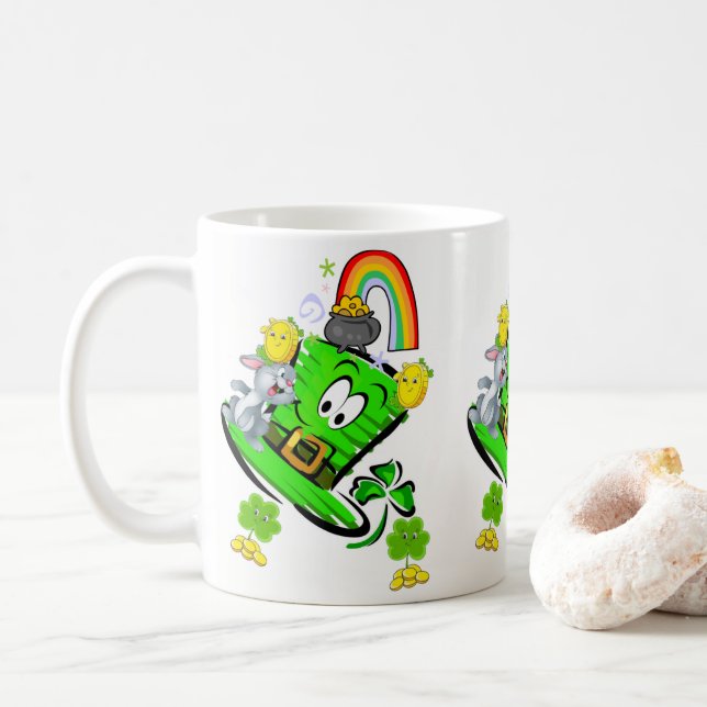 Happy Saint Patrick's Day Rabbit Rainbow Mug  (With Donut)