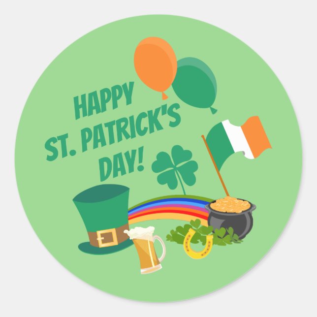 Happy Saint Patrick's Day symbols and traditions Classic Round Sticker (Front)