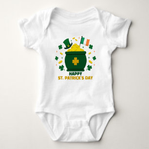 Happy Saint Patrick's Day with Clovers Pot of Gold Baby Bodysuit
