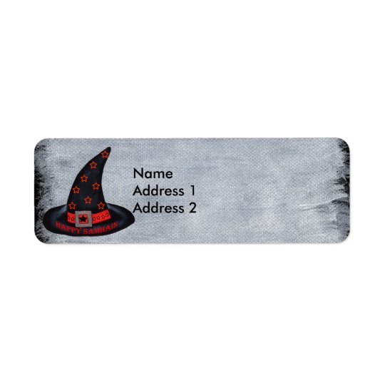 Happy Samhain Witch Hat Stars Return Address Label