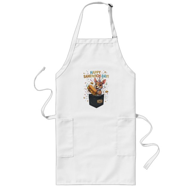 Happy Sandwich Day Boss- Kangaroo Foodie Animal Long Apron (Front)