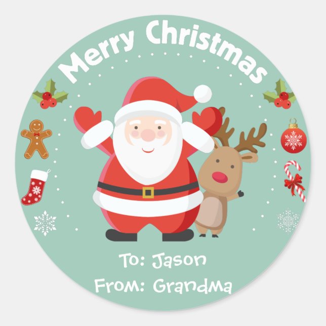 Happy Santa and Rudolph Christmas Stickers (Front)