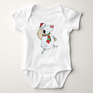 Happy Santa Bear Runs With Bag Baby Bodysuit