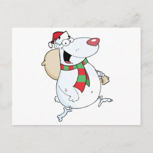 Happy Santa Bear Runs With Bag Holiday Postcard