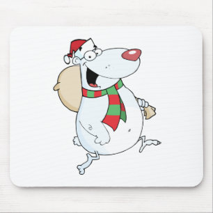 Happy Santa Bear Runs With Bag Mouse Pad