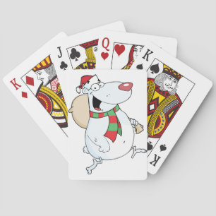 Happy Santa Bear Runs With Bag Playing Cards