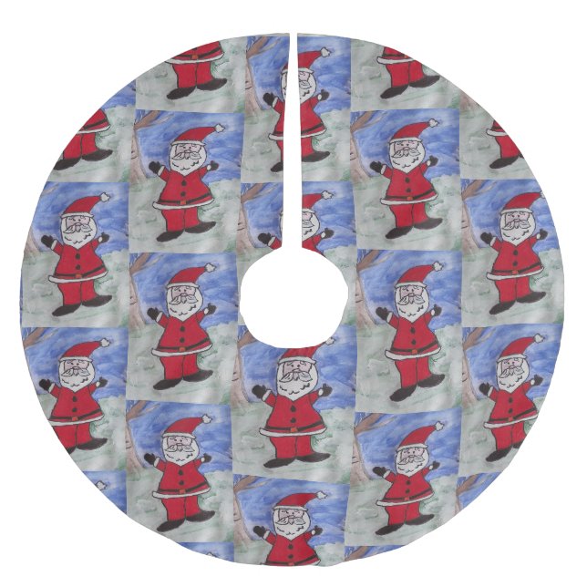 Happy Santa Brushed Polyester Tree Skirt (Front)