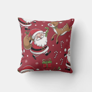 Happy Santa Christmas Red Pattern Cushion