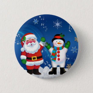 Happy Santa Claus and Snowman 6 Cm Round Badge