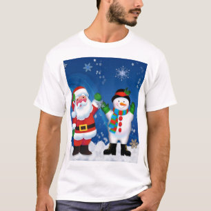 Happy Santa Claus and Snowman T-Shirt