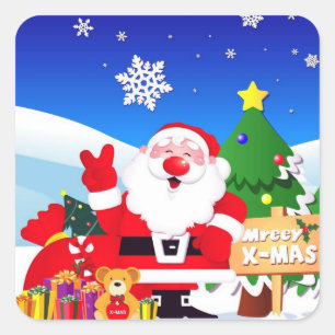 Happy Santa Claus Cartoon Square Sticker