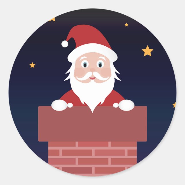 Happy Santa Claus going down the chimney Classic Round Sticker (Front)