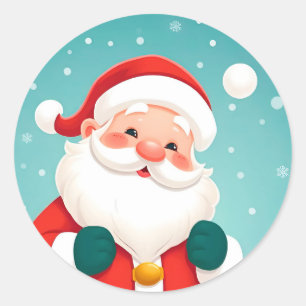 Happy Santa Claus in Snowy Winter Scene Classic Round Sticker