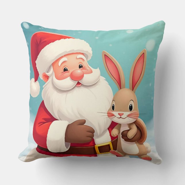 Happy Santa Claus in Snowy Winter Scene Cushion (Front)