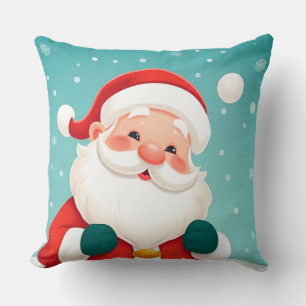 Happy Santa Claus in Snowy Winter Scene Cushion