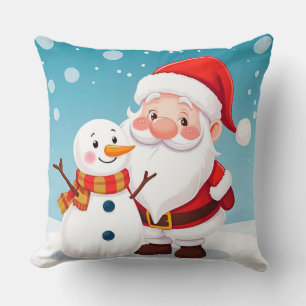 Happy Santa Claus in Snowy Winter Scene Cushion