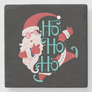 happy santa claus jump and smiling say ho ho ho stone coaster
