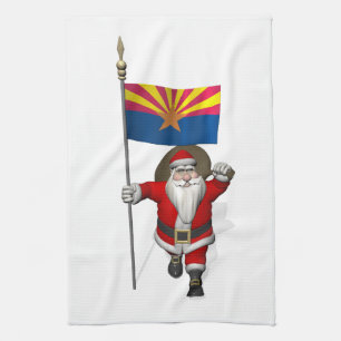 Happy Santa Claus On The Way To Arizona Tea Towel