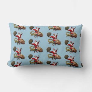 Happy Santa Claus Riding On Colourful Chameleon Lumbar Cushion