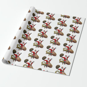 Happy Santa Claus Riding On Colourful Chameleon Wrapping Paper