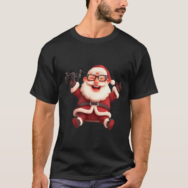 Happy Santa Claus With Drone For Lots And Drones L T-Shirt (Front)