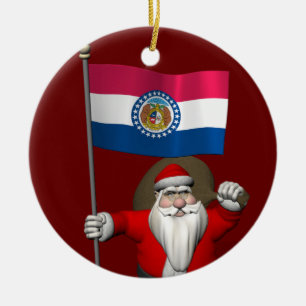 Happy Santa Claus With Ensign Of Missouri Ceramic Ornament