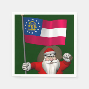 Happy Santa Claus With Flag Of Georgia Napkin