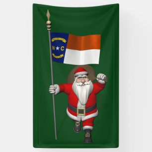 Happy Santa Claus With Flag Of North Dakota Banner