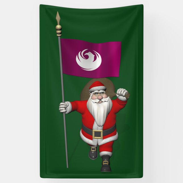 Happy Santa Claus With Flag Of Phoenix Arizona Banner (Vertical)