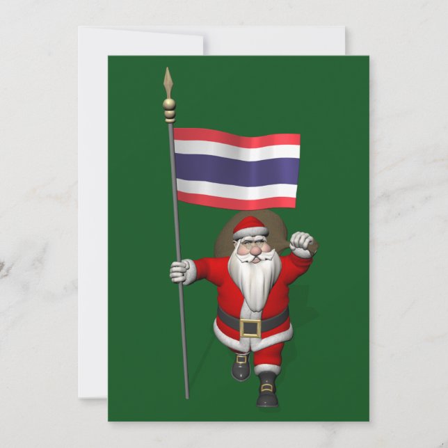 Happy Santa Claus With Flag Of Thailand Holiday Card (Front)
