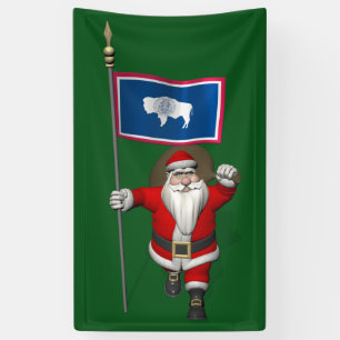 Happy Santa Claus With Flag Of Wyoming Banner