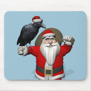 Happy Santa Claus With Huge Raven Mouse Pad