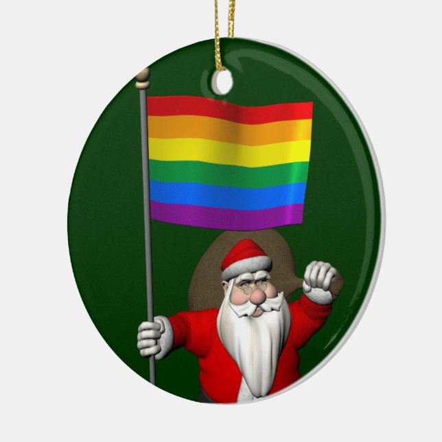 Happy Santa Claus With Rainbow Flag Ceramic Ornament (Left)