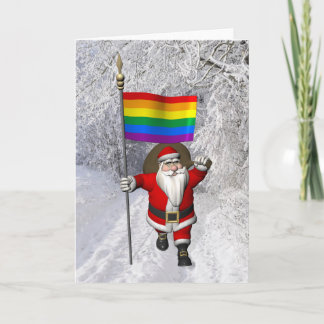 Happy Santa Claus With Rainbow Flag Holiday Card