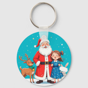 Happy Santa Claus With snow maiden Key Ring