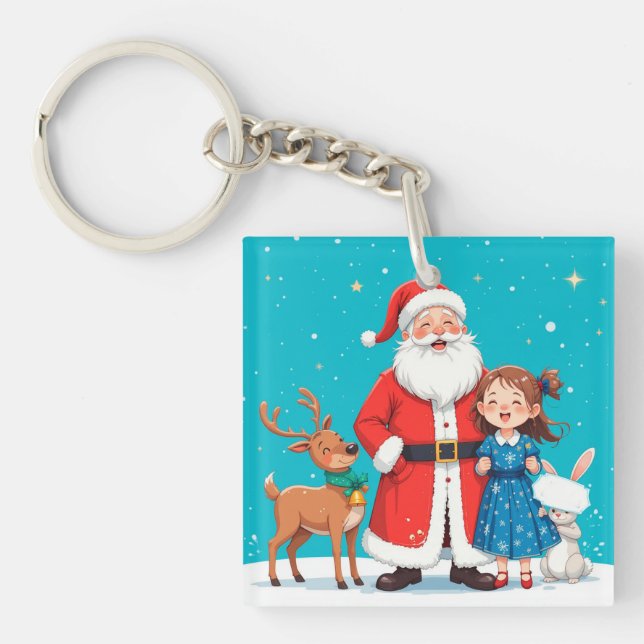 Happy Santa Claus With snow maiden Key Ring (Front)