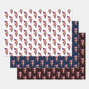 Happy Santa Claus With Star-Spangled Bannner Wrapping Paper Sheet