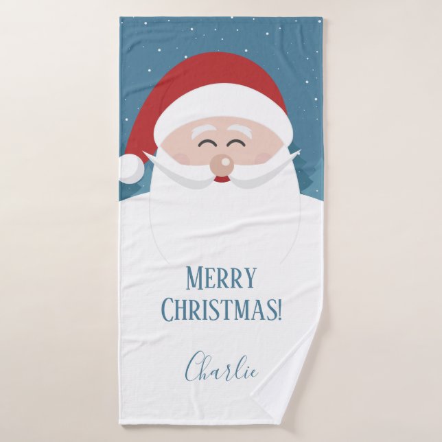 Happy Santa custom name & text towel set (Bath Towel)