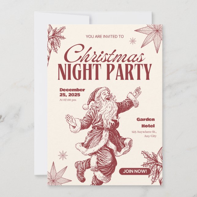 Happy Santa holly christmas party invitation card (Front)