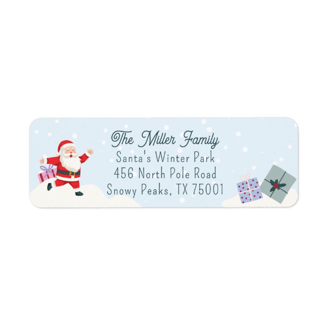 Happy Santa, light blue Christmas return address  Label (Front)
