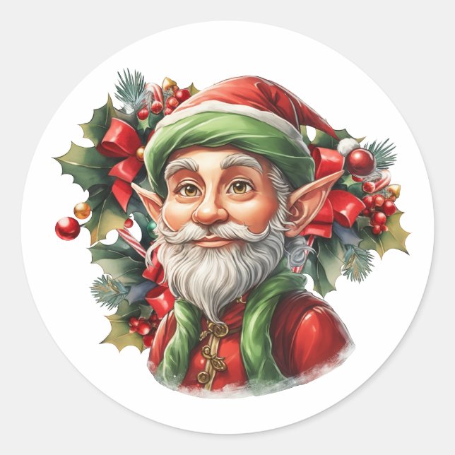Happy Santa's Elf Classic Round Sticker (Front)