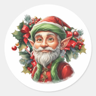 Happy Santa's Elf Classic Round Sticker