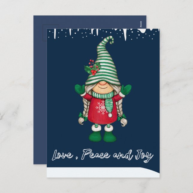 Happy Santa's Little Friend Holiday Navy Postcard  (Front/Back)