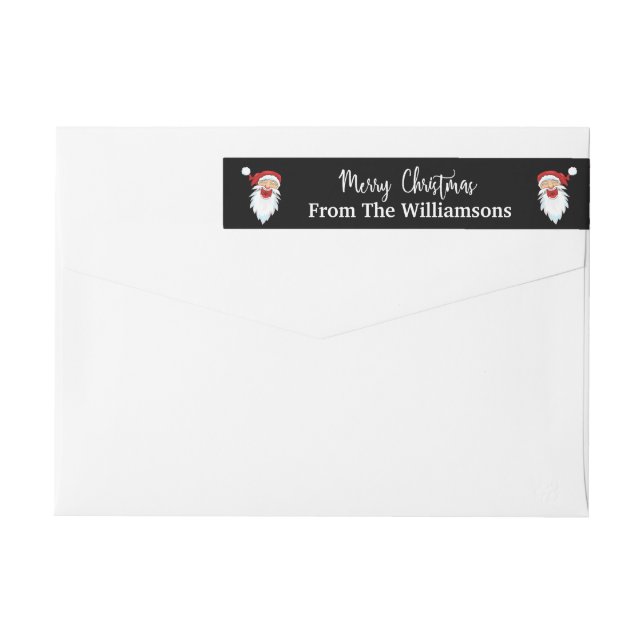 Happy Santas on Black Return Address Wrap Around Label (Back)