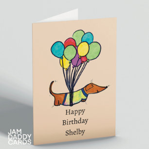 Happy Sausage Dog Customisable Birthday Card