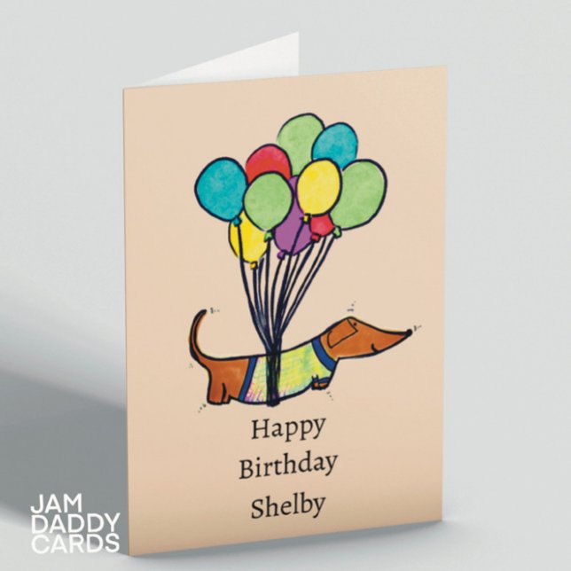 Happy Sausage Dog Customisable Birthday Card (Creator Uploaded)