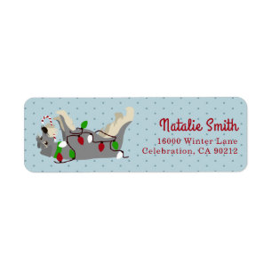 Happy Schnauzer Christmas Lights Label Return Address Label
