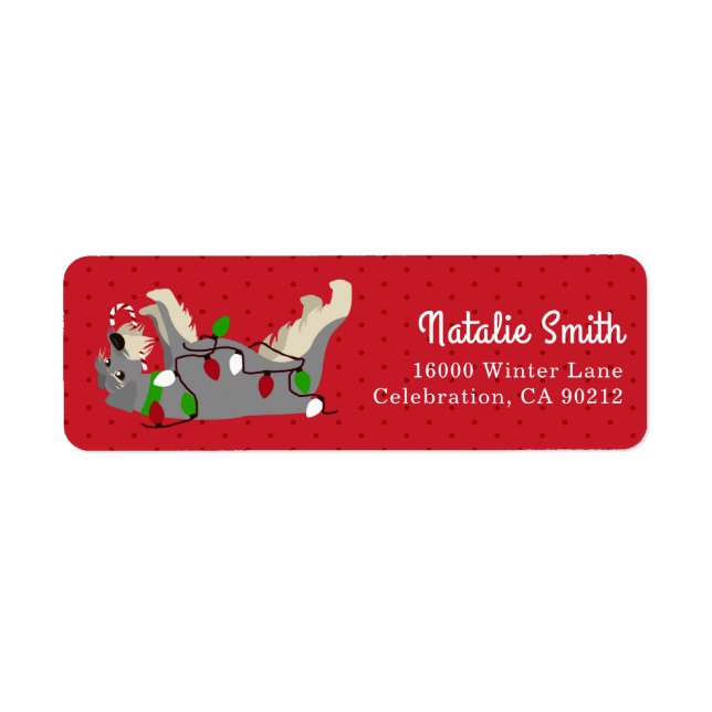 Happy Schnauzer Christmas Lights Label Return Address Label (Front)