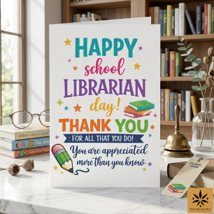 Happy School Librarian Day   Thank You Librarian  Card